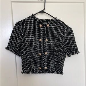Black and White Tweed Women's Top